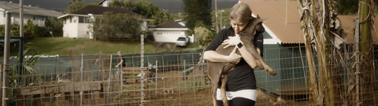 woman holding goat